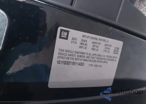 2014 Chevrolet Corvette Stingray from USA, damaged, VIN 1G1YD3D71E5114060